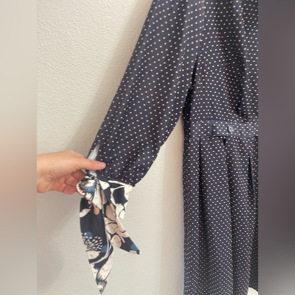 Eloquii Navy Polka Dot Long Sleeve Dress Tie Accents Classy Size 16 - Picture 2 of 15